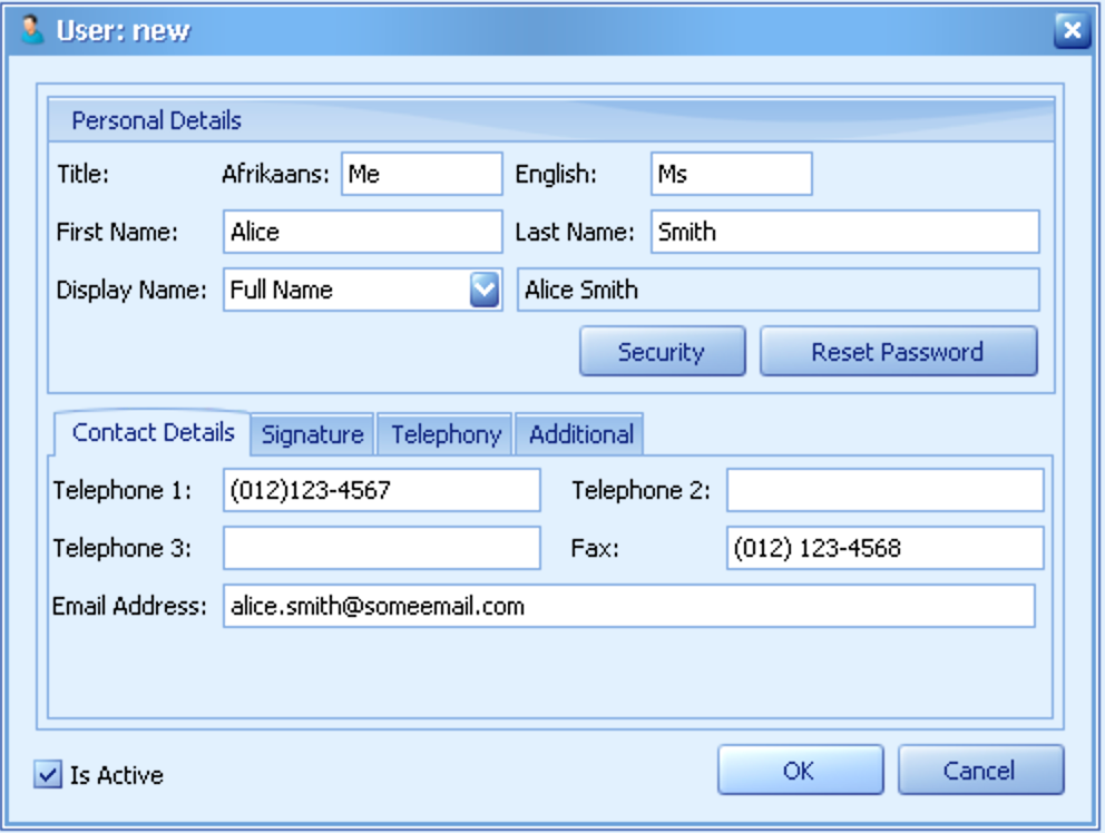 Accessing the user security and password settings on a user