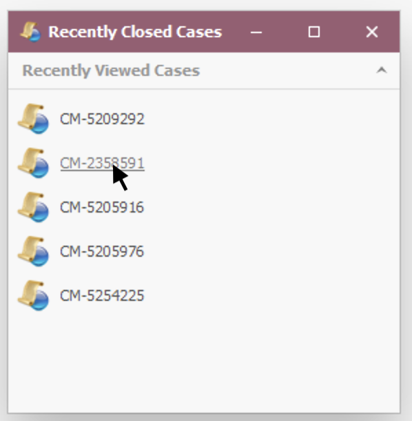 Recent Closed Cases Form