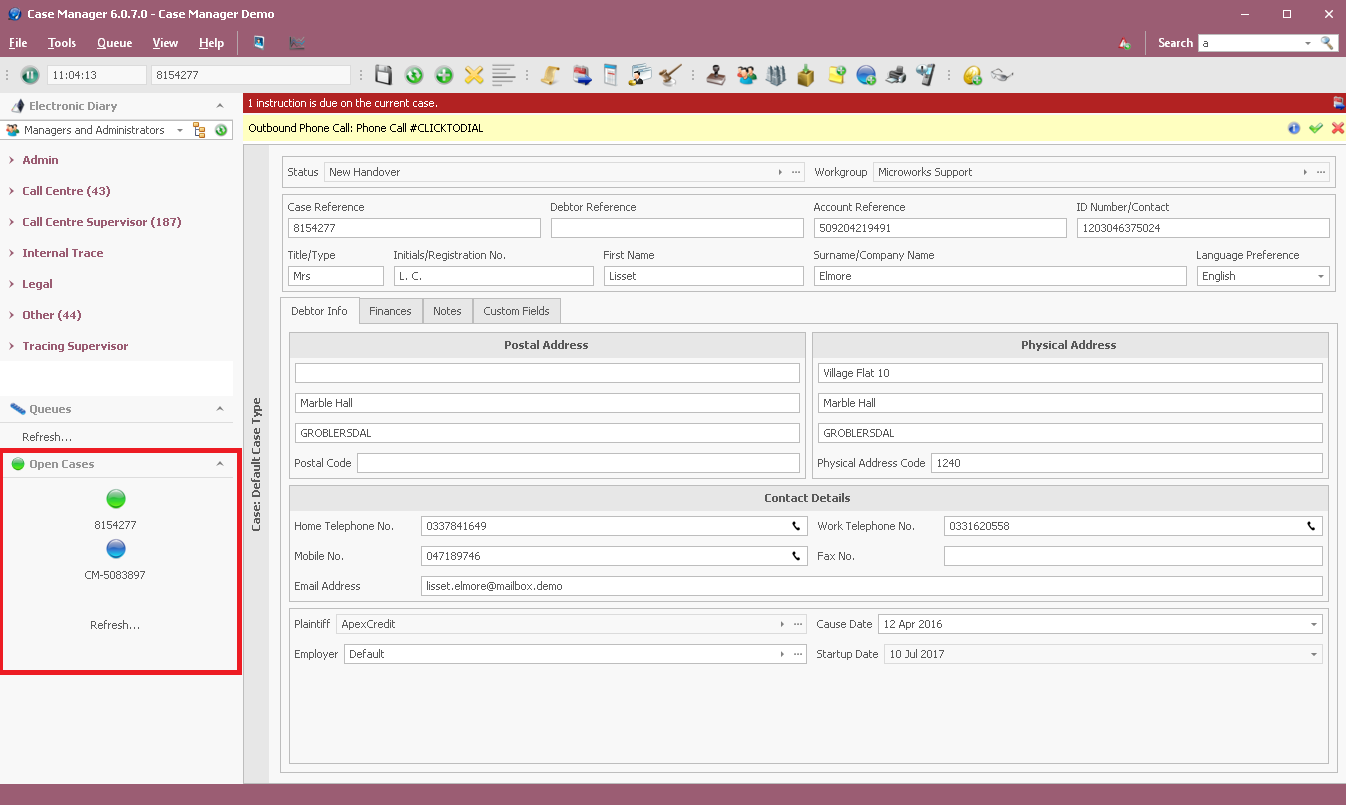 Case Manager UI Open Cases