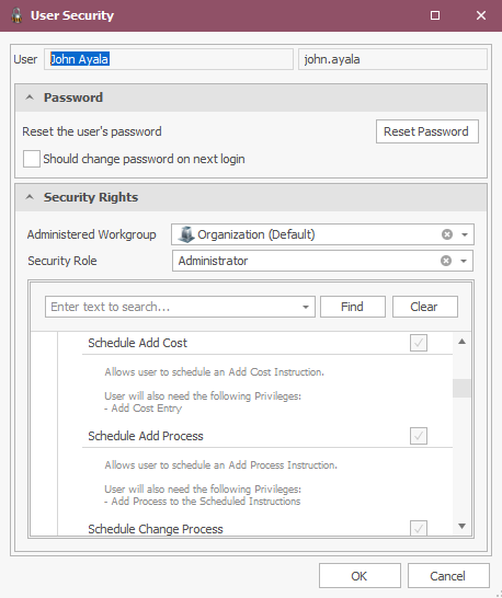 User Security Settings