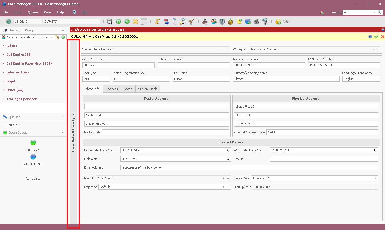 Case Manager UI Case Infobar