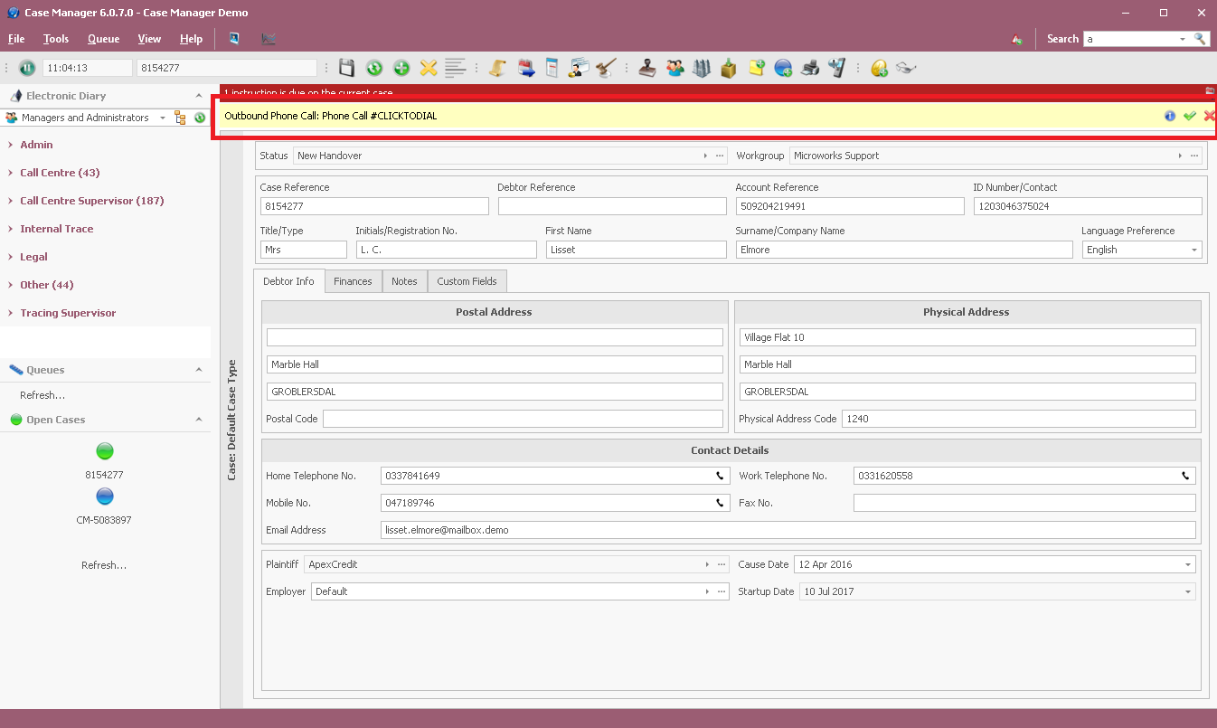 Case Manager UI Activities Infobar