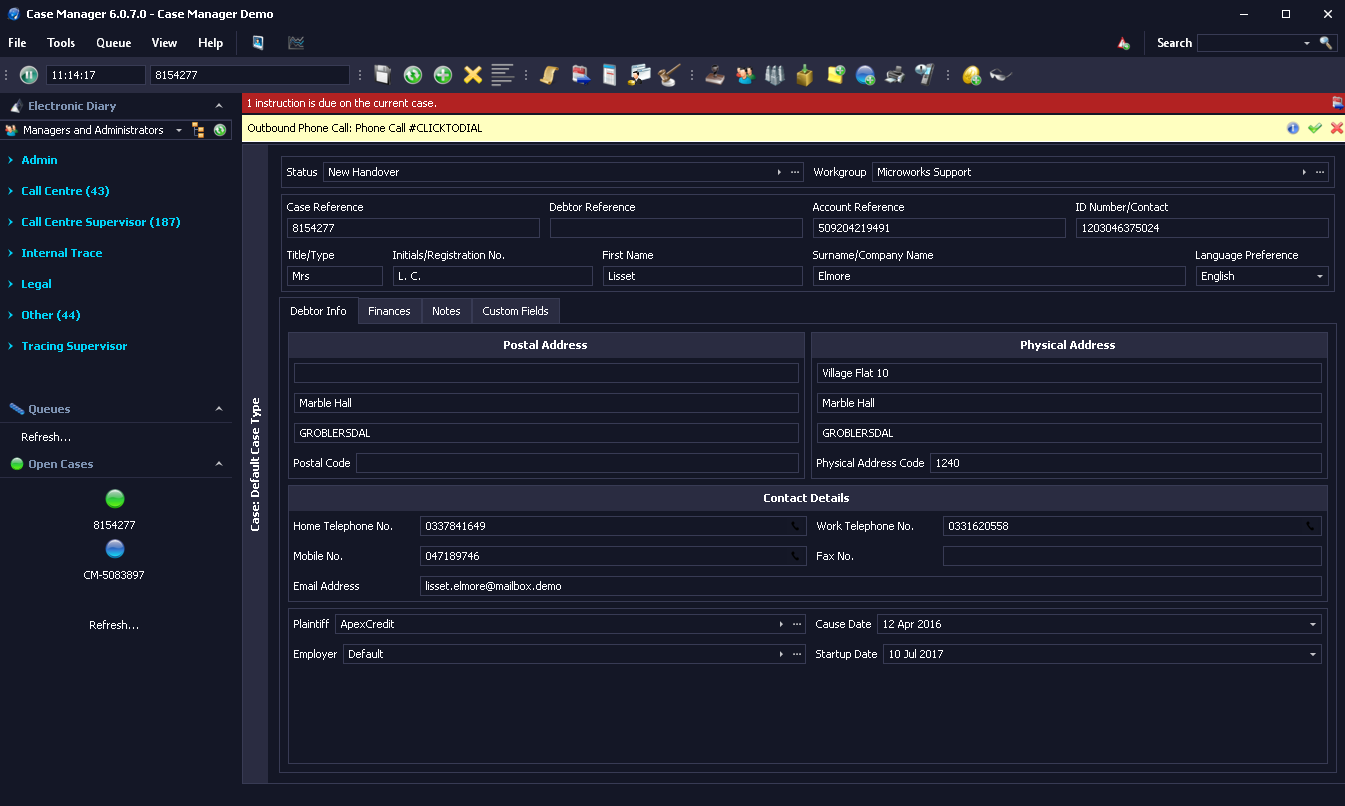 Case Manager UI Dark Mode 