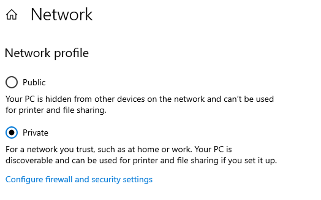 Windows 10 - Private Network