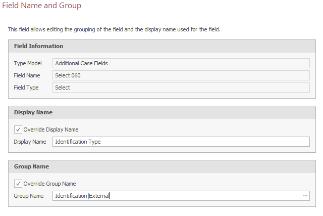 Wizard - Field Name and Group